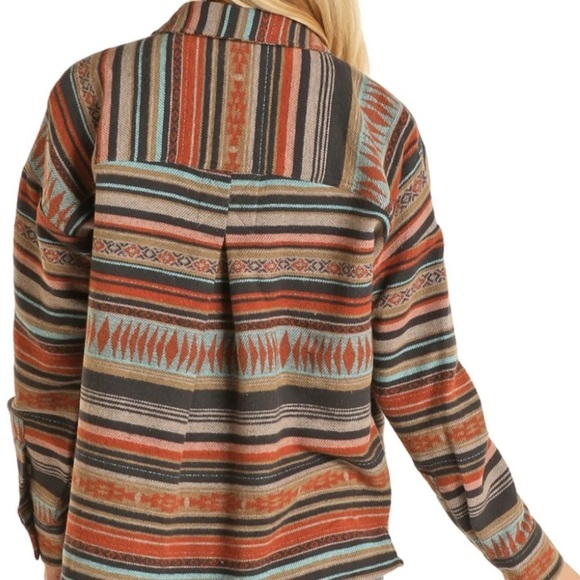 Rock & Roll Denim Cowgirl Ladies Aztec Southwest Boyfriend Fit Shirt Jacket XXL - Picture 3 of 12